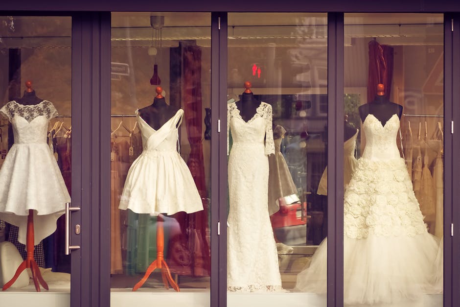 Wedding dresses in shop window