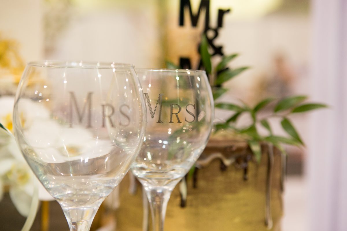 same-sex couple wedding wine glasses 